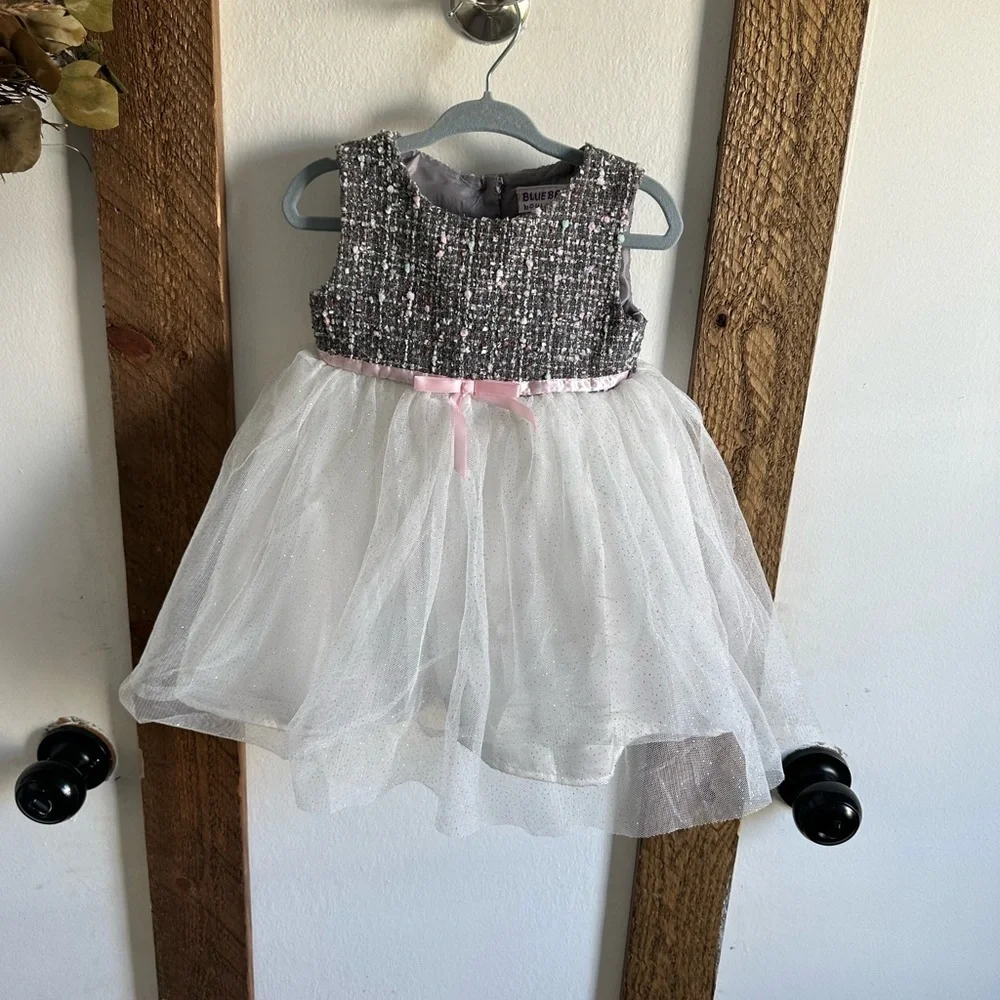 Blueberi Boulevard 2T Girl Formal Dress Tweed Tulle Lined Sleeveless Blingy Tutu